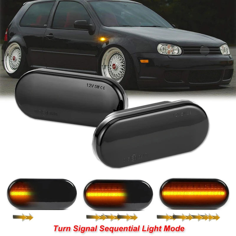 Indicador luminoso dinâmico do sinal de giro, marcador lateral, VW Bora, Golf 3, 4, MK4, Jette, Lupo, Passat Z2, 3BG, Polo SB6, SEAT, Ibiza, T5, 2 Pcs
