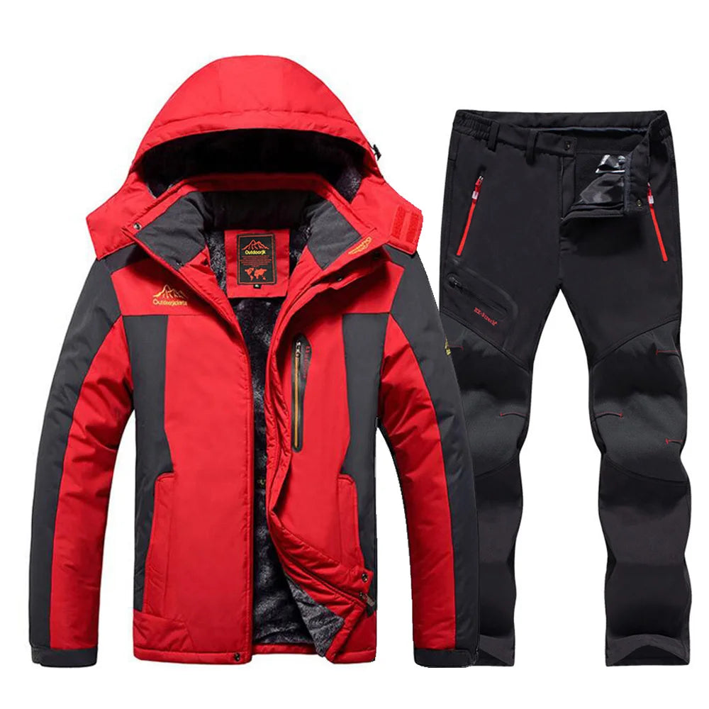 Inverno terno de esqui masculino marcas à prova de vento à prova dwindproof água engrossar casaco de neve quente inverno esqui e snowboard jaqueta e calças conjunto