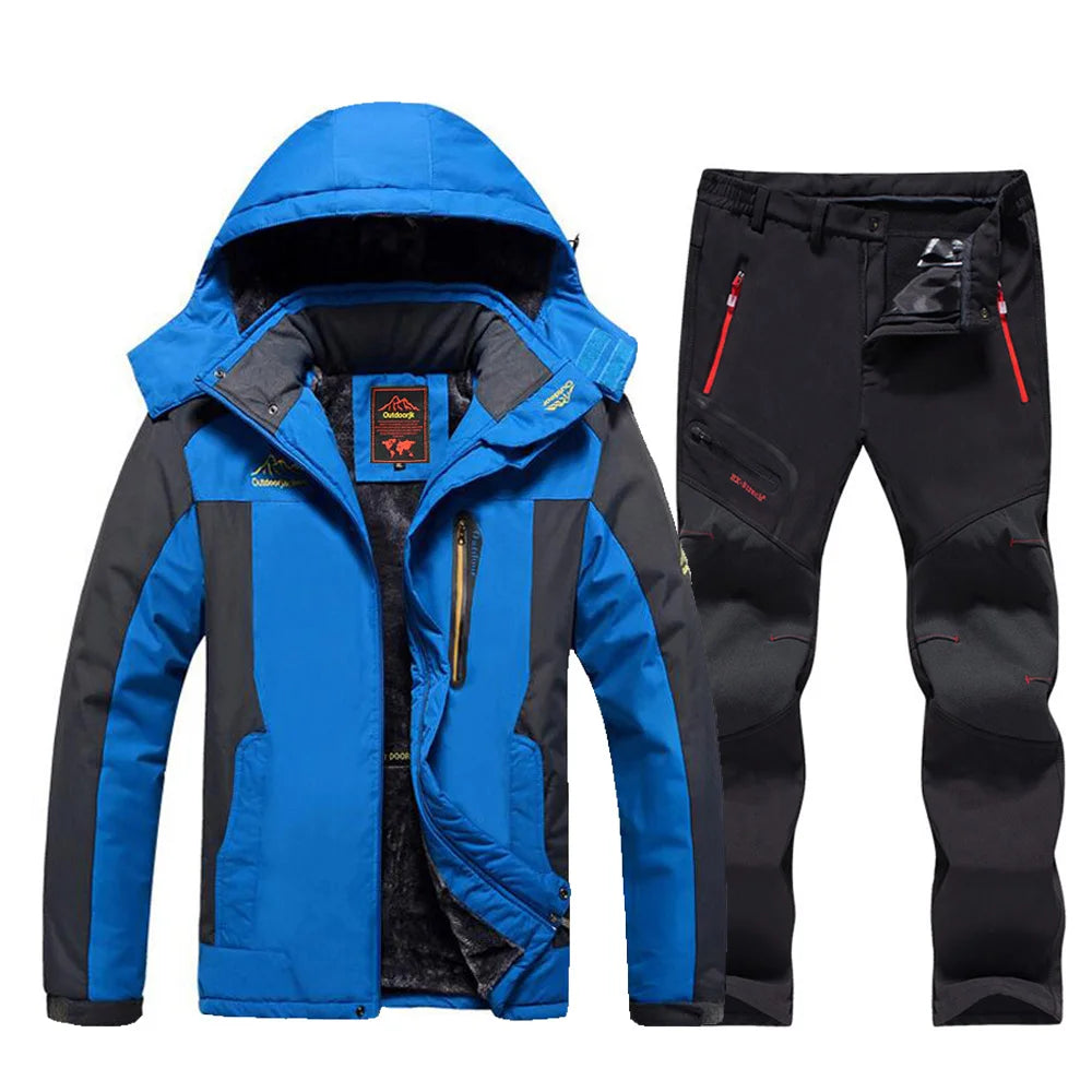 Inverno terno de esqui masculino marcas à prova de vento à prova dwindproof água engrossar casaco de neve quente inverno esqui e snowboard jaqueta e calças conjunto