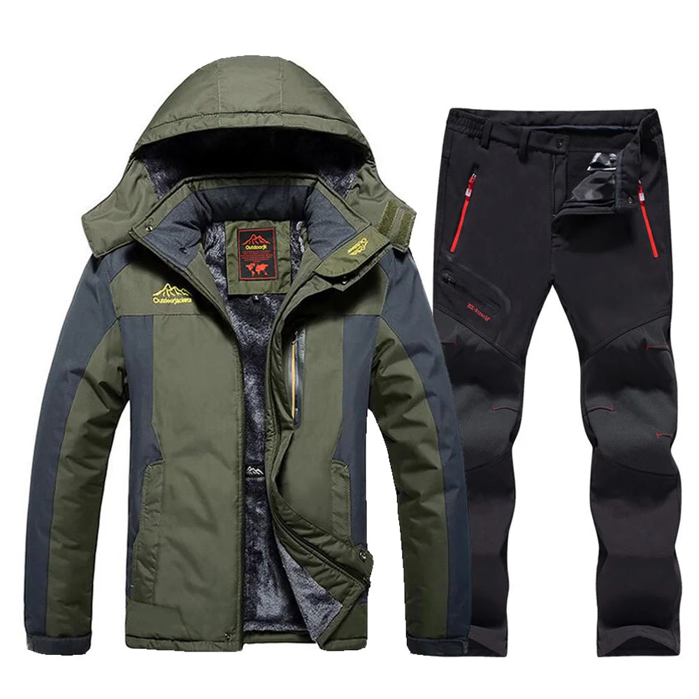 Inverno terno de esqui masculino marcas à prova de vento à prova dwindproof água engrossar casaco de neve quente inverno esqui e snowboard jaqueta e calças conjunto