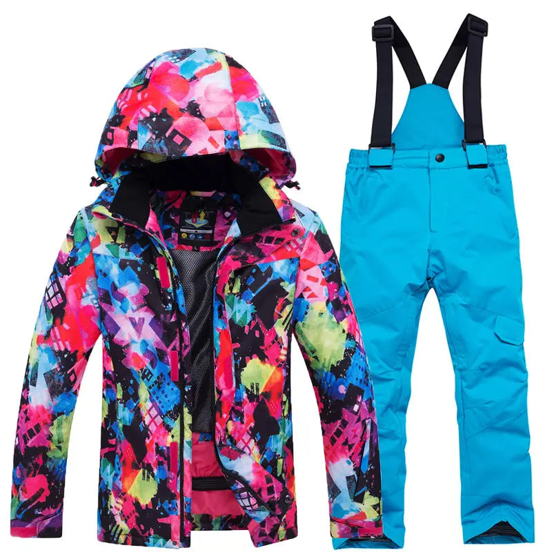 Traje térmico infantil, traje de esqui para meninos e meninas, conjunto de jaqueta de esqui à prova de vento, à prova d'água, jaqueta de neve para inverno