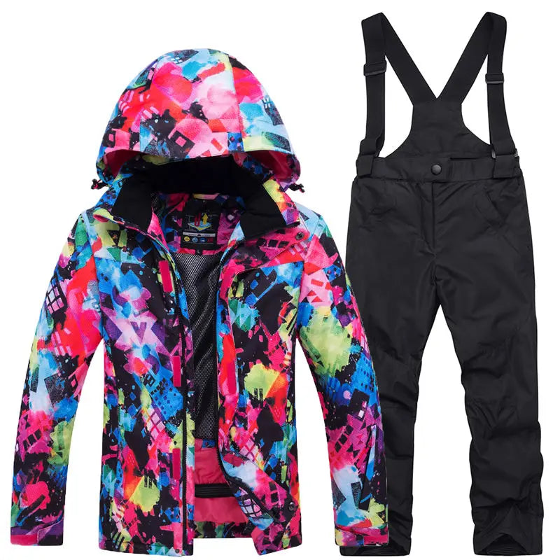 Traje térmico infantil, traje de esqui para meninos e meninas, conjunto de jaqueta de esqui à prova de vento, à prova d'água, jaqueta de neve para inverno