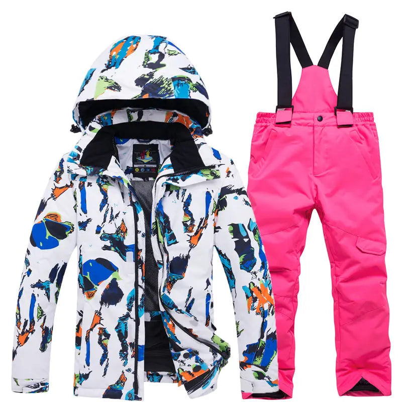 Traje térmico infantil, traje de esqui para meninos e meninas, conjunto de jaqueta de esqui à prova de vento, à prova d'água, jaqueta de neve para inverno