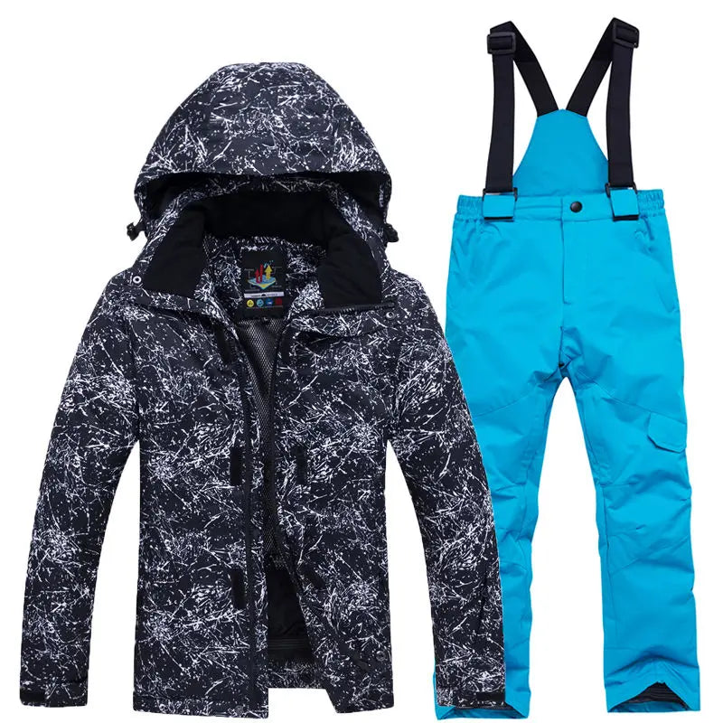 Traje térmico infantil, traje de esqui para meninos e meninas, conjunto de jaqueta de esqui à prova de vento, à prova d'água, jaqueta de neve para inverno