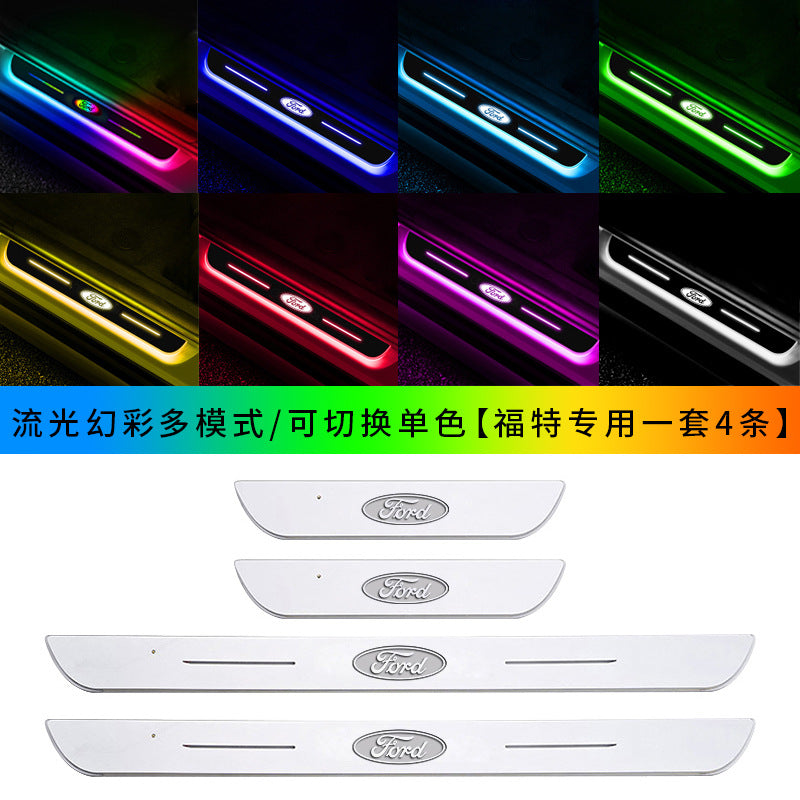 Car threshold bar wiring-free atmosphere light welcome pedal led induction light interior decoration streamer breathing light