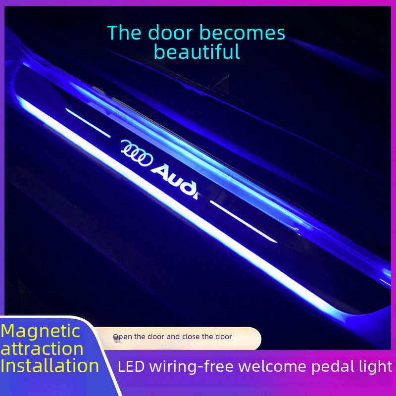 Car threshold bar wiring-free atmosphere light welcome pedal led induction light interior decoration streamer breathing light