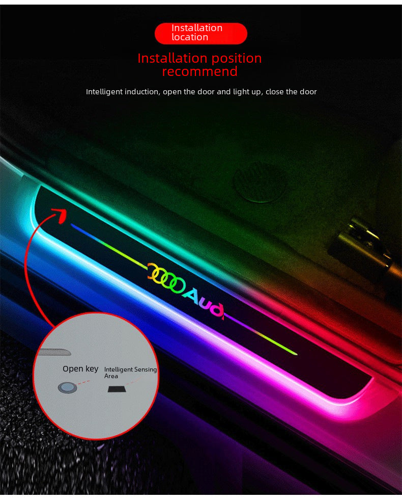 Car threshold bar wiring-free atmosphere light welcome pedal led induction light interior decoration streamer breathing light