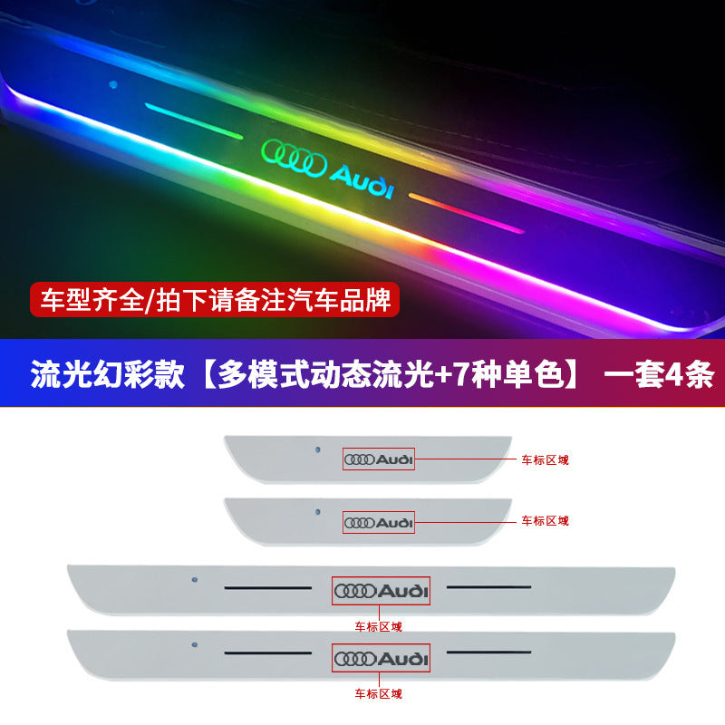 Car threshold bar wiring-free atmosphere light welcome pedal led induction light interior decoration streamer breathing light