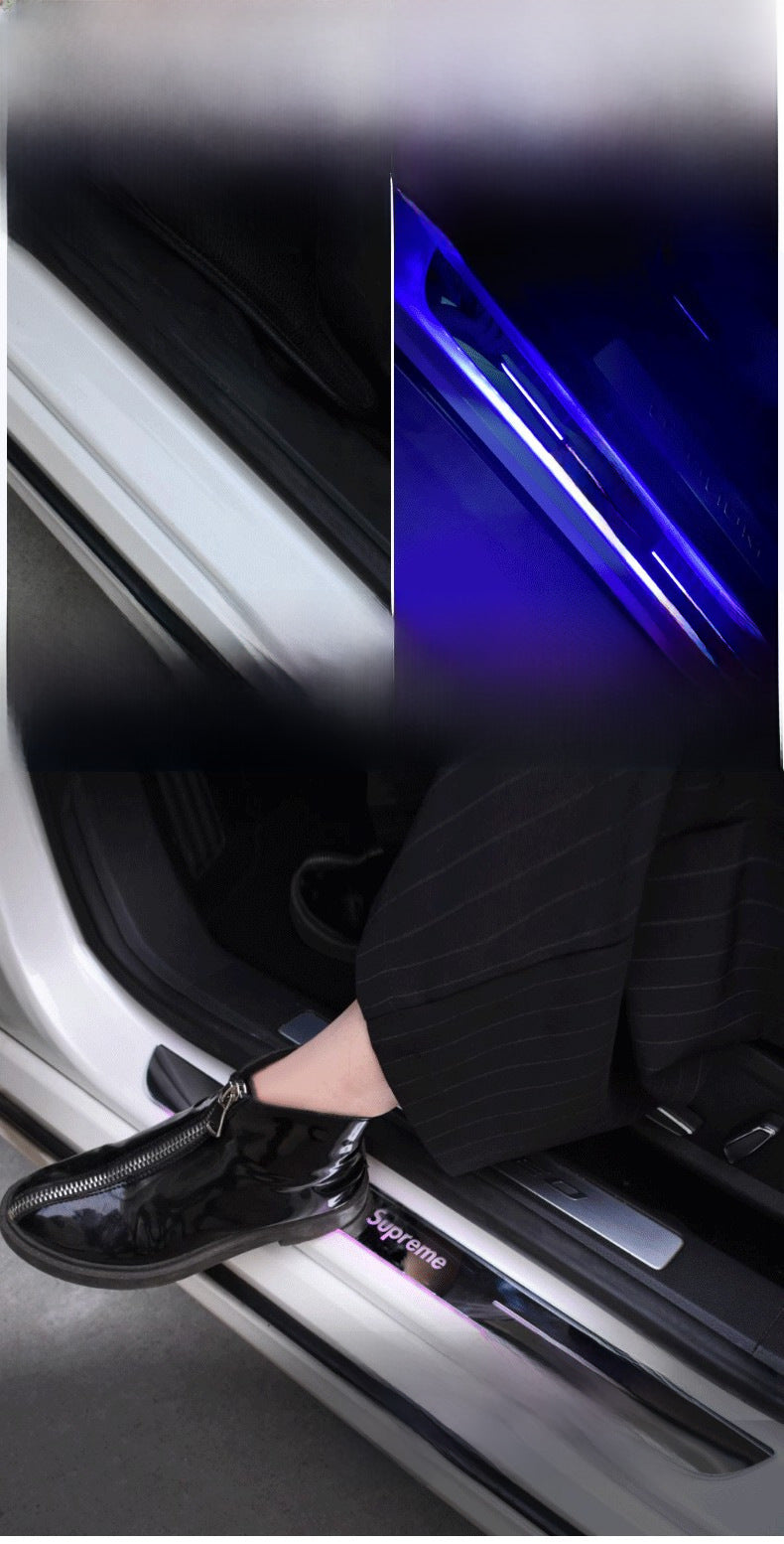 Car threshold bar wiring-free atmosphere light welcome pedal led induction light interior decoration streamer breathing light