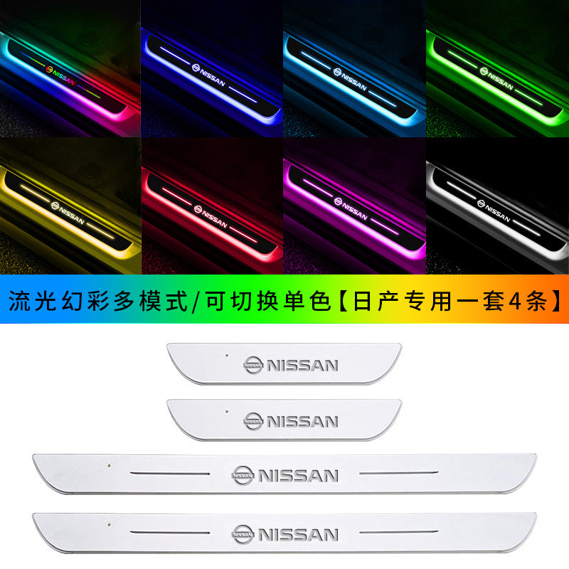 Car threshold bar wiring-free atmosphere light welcome pedal led induction light interior decoration streamer breathing light