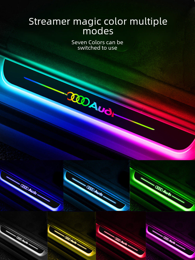 Car threshold bar wiring-free atmosphere light welcome pedal led induction light interior decoration streamer breathing light