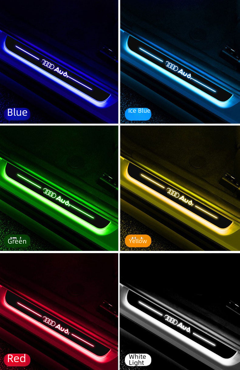 Car threshold bar wiring-free atmosphere light welcome pedal led induction light interior decoration streamer breathing light