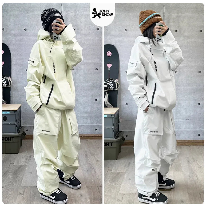 John neve inverno à prova de vento à prova dwindproof água terno de esqui para homens e mulheres esporte ao ar livre quente respirável masculino feminino jaqueta de neve e calças