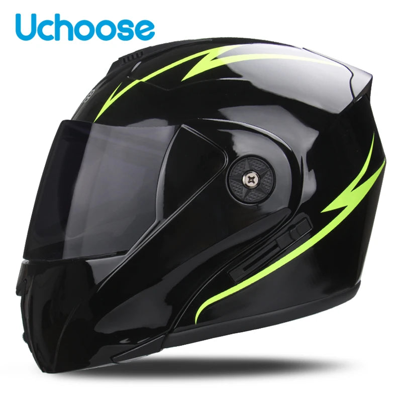 Uchoose unissex capacete da motocicleta certificação dot lente dupla seção transversal capacete de segurança modular flip helm capacete com viseira