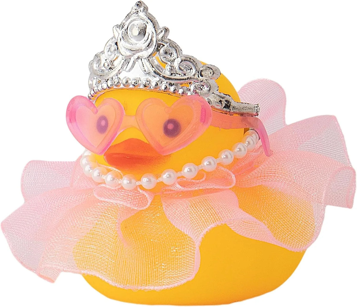 Decoração de painel de carro de pato de borracha, ornamento de carro de pato com coroa saia de renda rosa colar óculos para acessórios de carro fofos