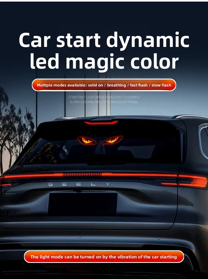 Luz de decoração para carro com LED em formato de diabo, alimentada por energia solar, luz de aviso automática sem fio, para janela traseira, triângulo de janela, lâmpada de atmosfera modificada