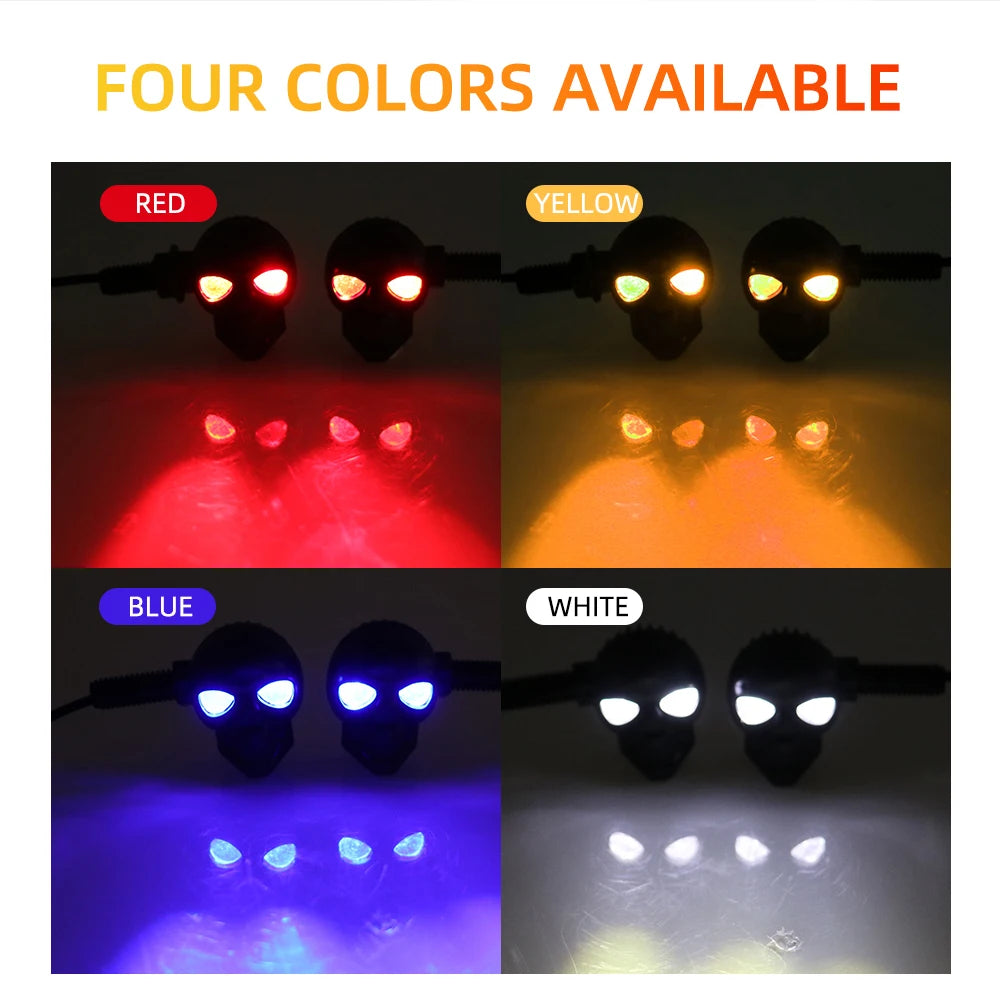 2 Peças Mini Luzes de Seta LED para Moto em Formato de Caveira, Indicadores DRL Dianteiros e Traseiros, Pisca-Pisca para Honda Yamaha