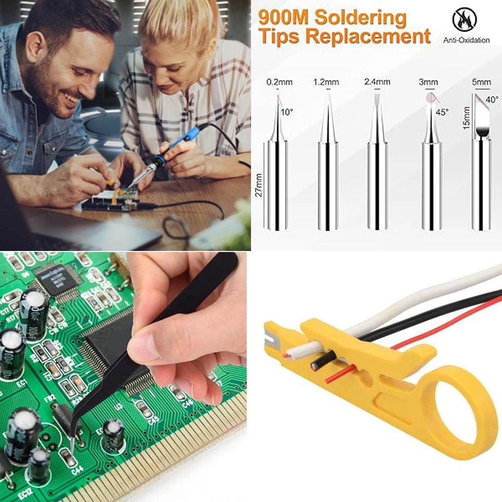 Kits de Ferro de Solda Elétrico 2026 (SKU:10-IN-1)(16-IN-1)(20-IN-1) 60W com Temperatura Ajustável e Pontas Substituíveis
