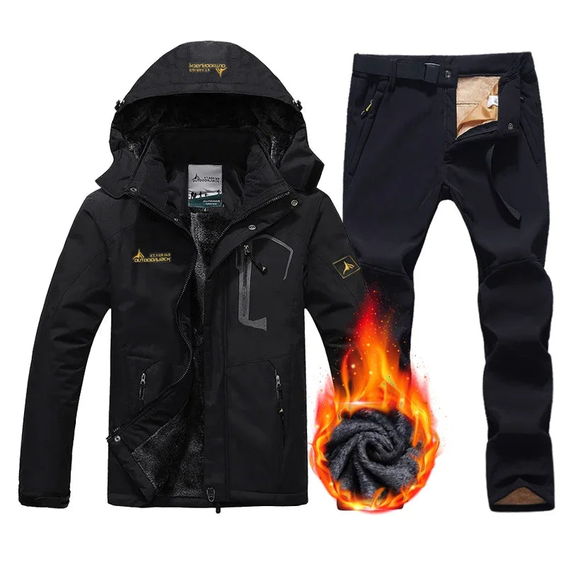 Conjunto de Esqui e Snowboard Masculino de Inverno: Jaqueta e Calça de Fleece Grossas, Quentes, Impermeáveis e à Prova de Vento