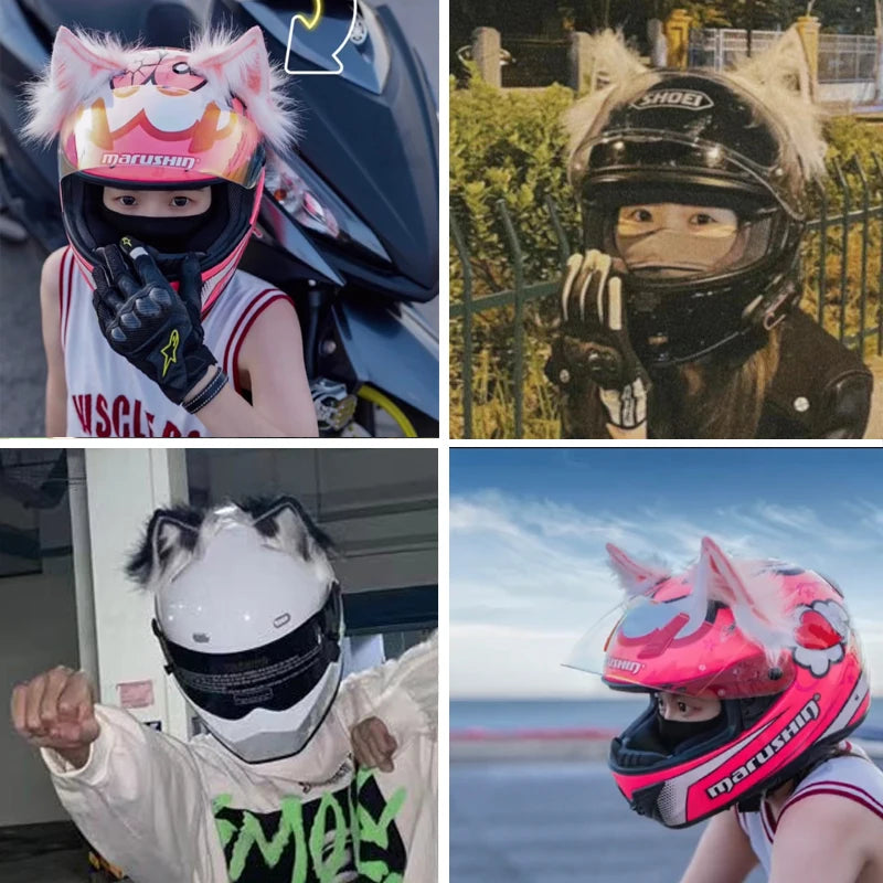 Decoração de capacete elétrico de motocicleta, 3d estéreo, orelhas de lobo, pelúcia dobrável, acessórios de capacete de moto, adesivos, estilo cosplay