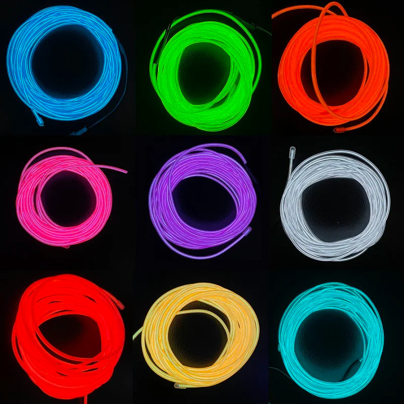 1m 3m 5m brilho el fio cabo de néon para festa de dança de natal trajes diy luz iluminada multicolorida aa bateria lâmpada tira led