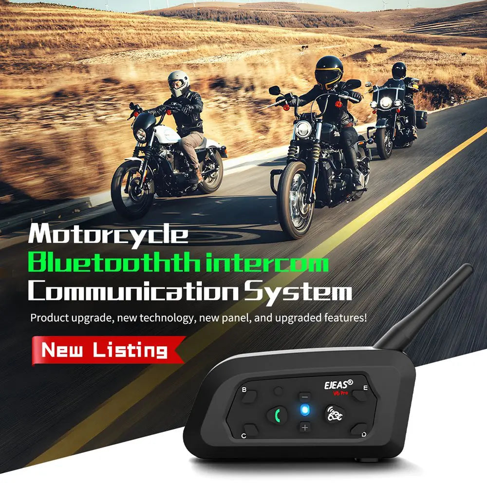 EJEAS V6 PRO +/PLUS Capacete de motocicleta Bluetooth Walkie Talkie 6 Rider Distância 800 metros à prova d'água IP67