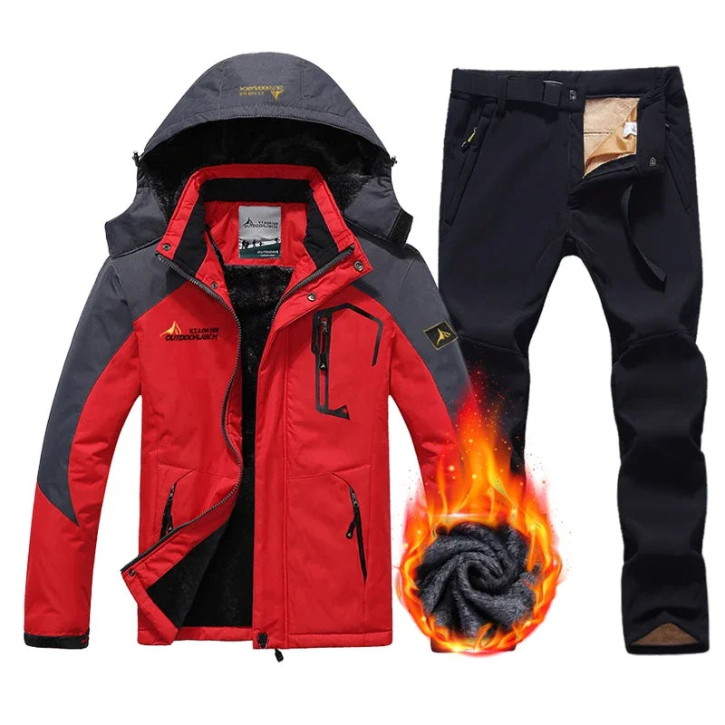 Conjunto de Esqui e Snowboard Masculino de Inverno: Jaqueta e Calça de Fleece Grossas, Quentes, Impermeáveis e à Prova de Vento