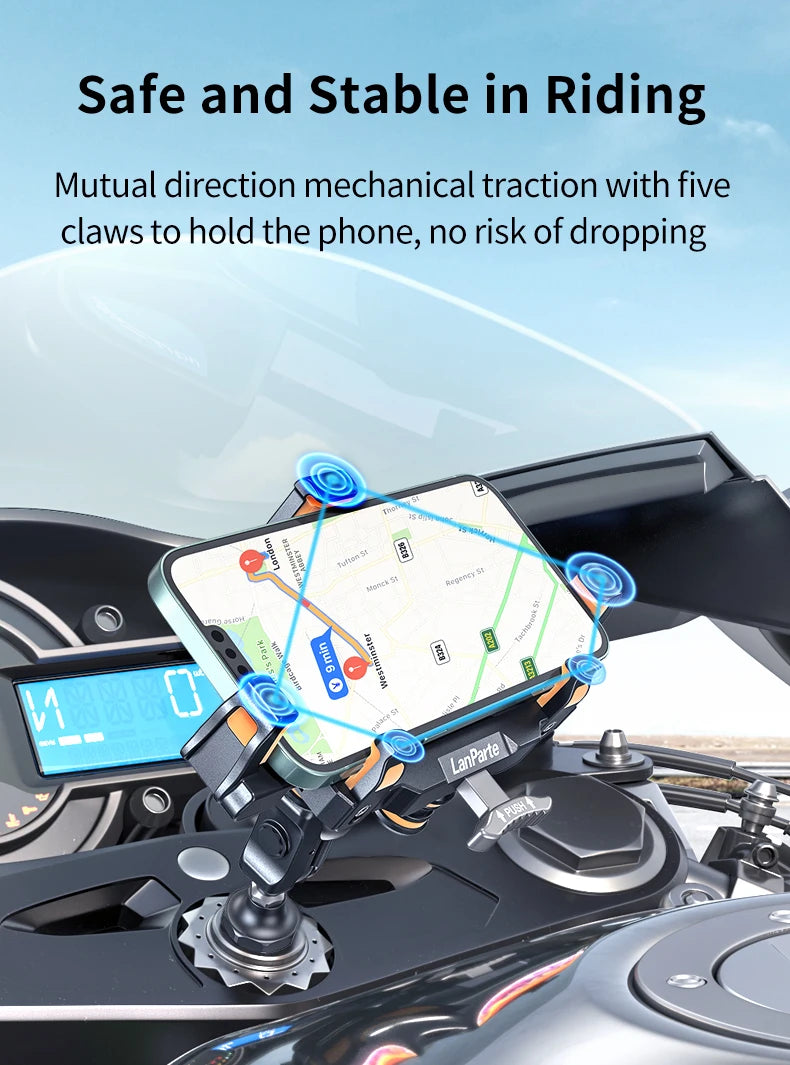 Suporte para celular para Kawasaki Ninja 400/500/650 2019–2026 em alumínio com absorção de choque 360 ° Suporte de Navegação Metálico Ajustável