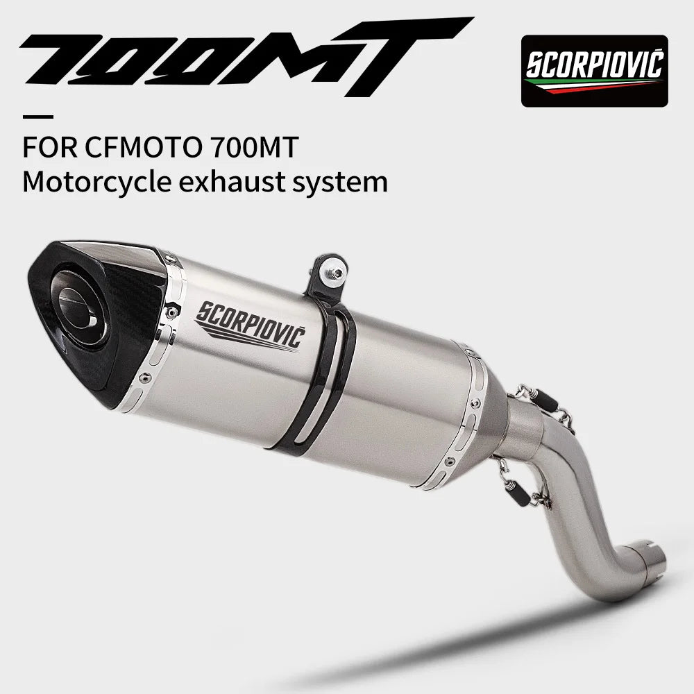 Adequado para Modificação do Tubo de Escape da Moto CF MOTO 700MT 700, Sistema Completo de Escape em Aço Inoxidável com Silenciador