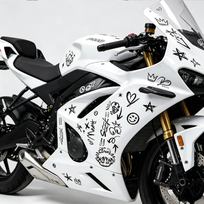 Conjunto de 2 Adesivos Punk Graffiti para Capacete de Motocicleta, Carro, Scooter, Bicicleta, Laptop, Decalque DIY à Prova d'Água para Honda, YAMAHA, BMW