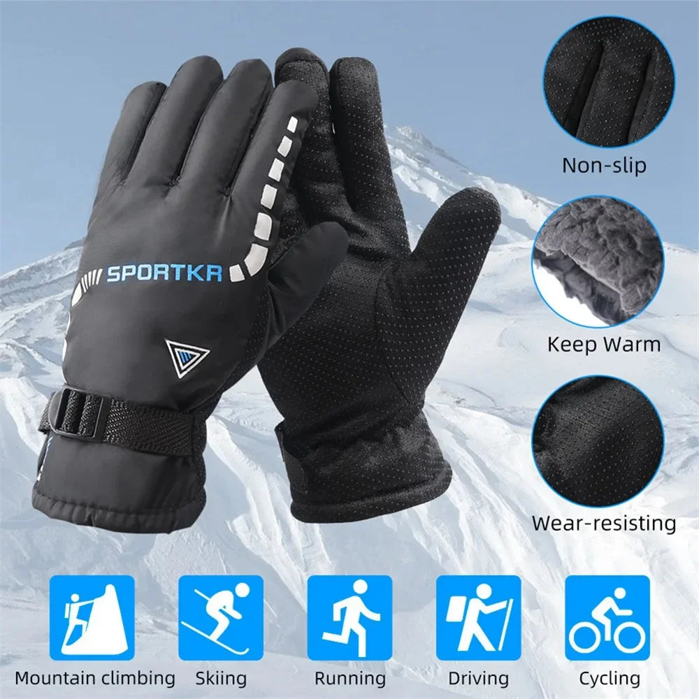 Inverno unisex dedo cheio luvas quentes engrossado velo impermeável à prova de vento antiderrapante esqui ao ar livre correndo ciclismo tempo frio