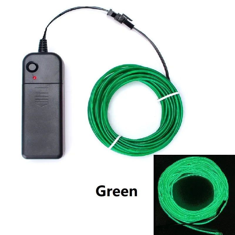 1m 3m 5m brilho el fio cabo de néon para festa de dança de natal trajes diy luz iluminada multicolorida aa bateria lâmpada tira led