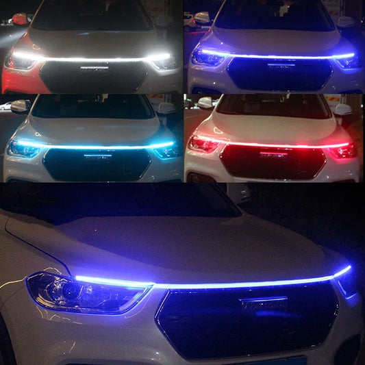 LED Car Daytime Running Light DRL With Turn Signal Lamp Car Hood Decorative Light Strip With Start Scan Meteor Dynamic 12V New