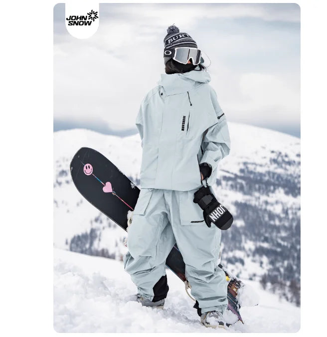 John neve inverno à prova de vento à prova dwindproof água terno de esqui para homens e mulheres esporte ao ar livre quente respirável masculino feminino jaqueta de neve e calças