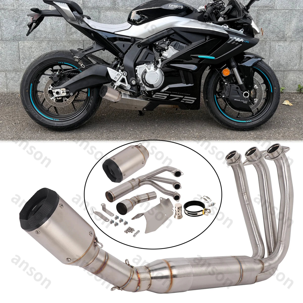 Sistema de Escape Completo com Coletor para CF-Moto 675SR-R 675NK 675SS 2024, Tubo de Ligação Frontal com Silenciador e Sensores