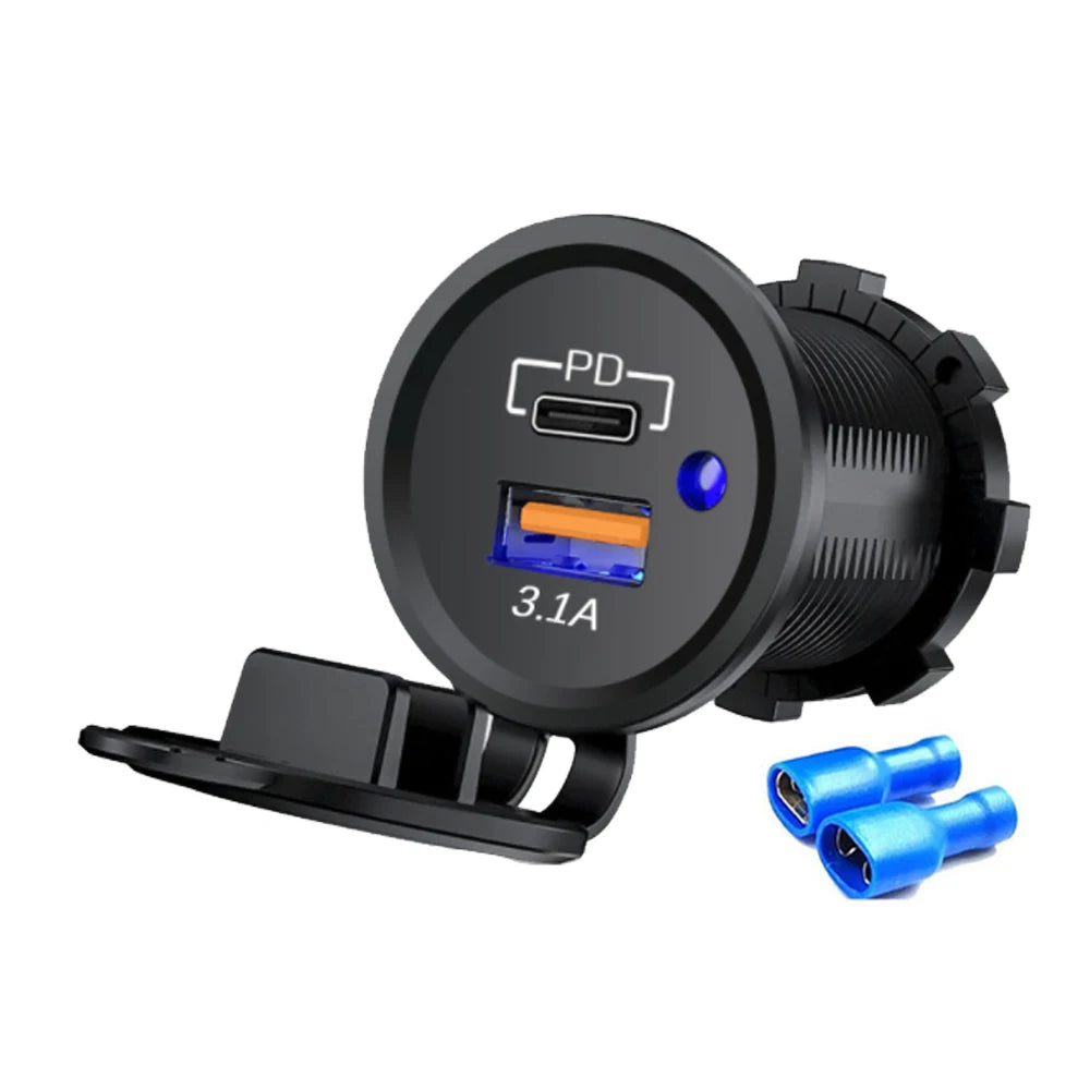 12/24V Dual USB Port Car Charger Motorcycle 5V 4.2A Charger Socket Waterproof Fast Quick Charge Adapter for Vehicle Boat Truck