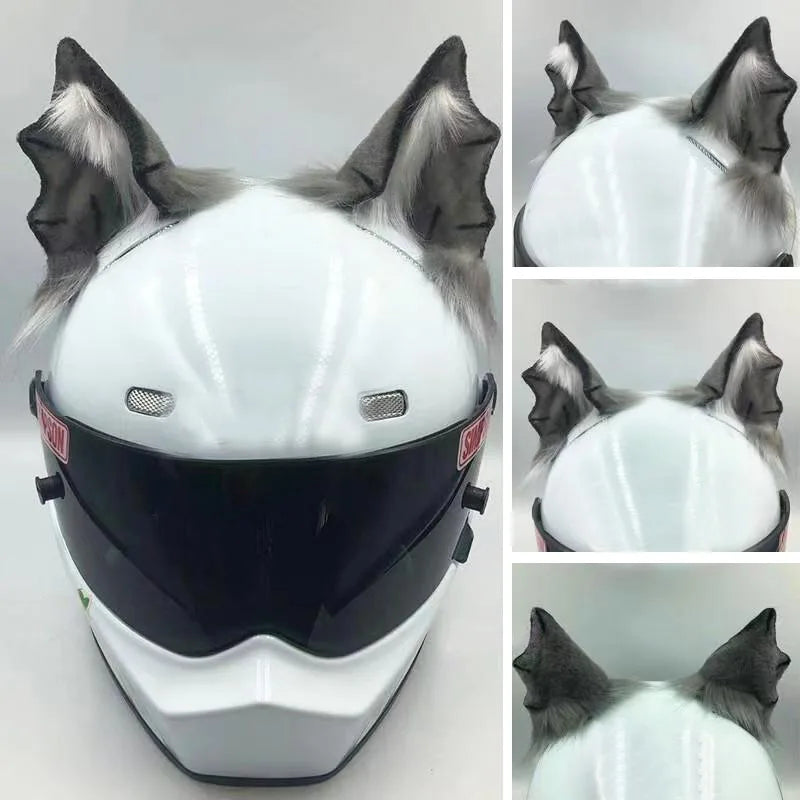 Decoração de capacete elétrico de motocicleta, 3d estéreo, orelhas de lobo, pelúcia dobrável, acessórios de capacete de moto, adesivos, estilo cosplay