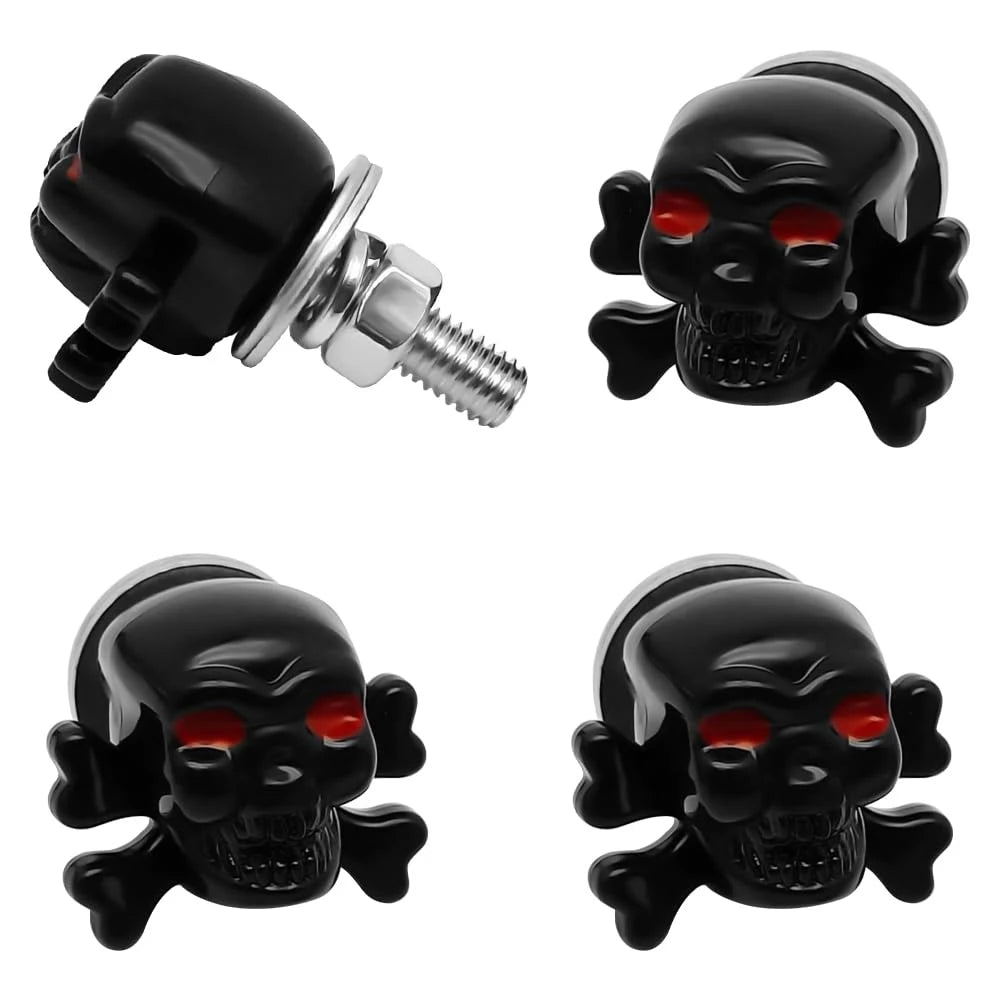 4 Parafusos de Placa de Matrícula com Caveira, Decoração Gótica de Caveiras para Carro, Moto, Caminhão, Veículo
