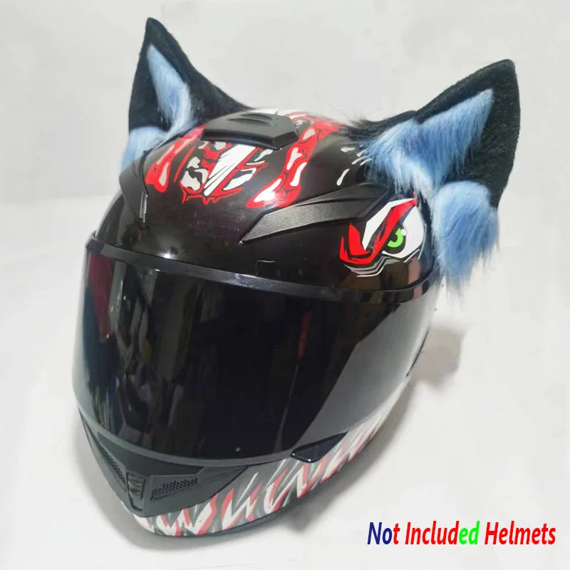 Decoração de capacete elétrico de motocicleta, 3d estéreo, orelhas de lobo, pelúcia dobrável, acessórios de capacete de moto, adesivos, estilo cosplay