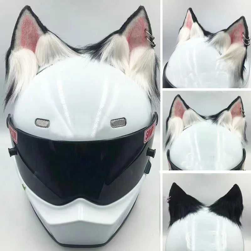 Decoração de capacete elétrico de motocicleta, 3d estéreo, orelhas de lobo, pelúcia dobrável, acessórios de capacete de moto, adesivos, estilo cosplay