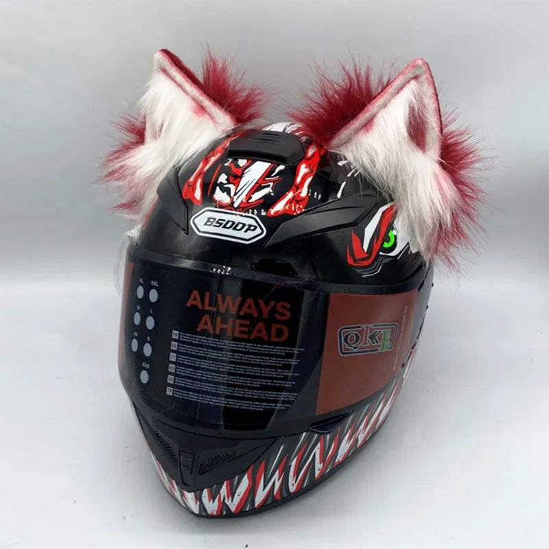 Decoração de capacete elétrico de motocicleta, 3d estéreo, orelhas de lobo, pelúcia dobrável, acessórios de capacete de moto, adesivos, estilo cosplay