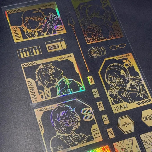 Adesivos Holográficos a Laser de Neon Fofos do Anime Genesis Classic Evangelion, Adesivos Decorativos para Scrapbooking DIY