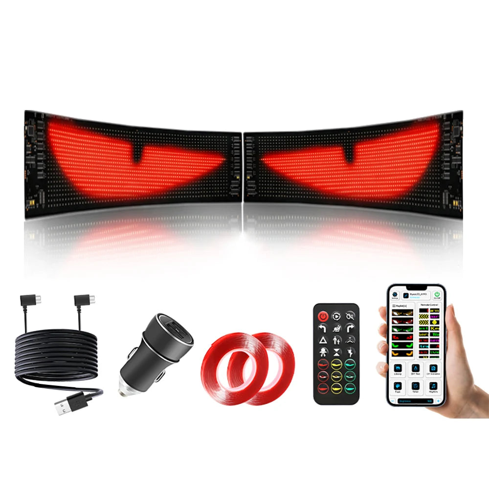 Luz de olhos do diabo múltiplos 2 em 1, olhos LED coloridos de 23 ''x 4,7 '' para pára-brisa de caminhão, display LED programável para carro