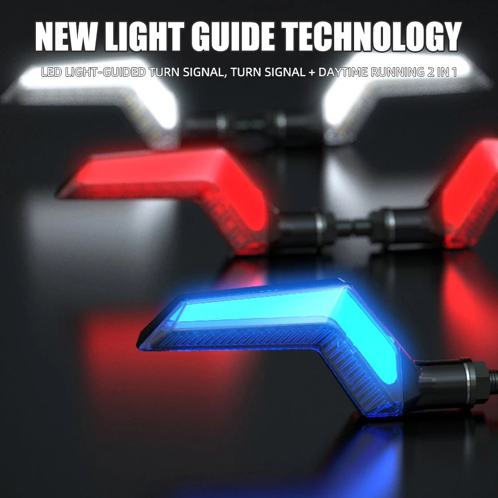 Lâmpada de Sinalização para Motocicleta 2x, LED de Duas Cores, Efeito Dinâmico de Direção, Lâmpada de Advertência Anticolisão para Acessórios de ATV