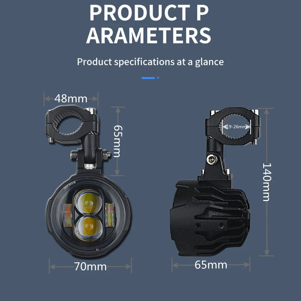 Par 100w farol da motocicleta luzes de nevoeiro led auxiliar luz condução farol dupla cor pisca farol moto nevoeiro lâmpada.