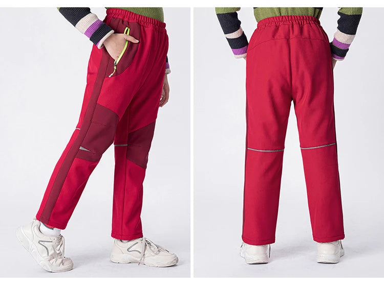 Trvlwego crianças calças trekking caminhadas ao ar livre softshell à prova de vento quente com forro lã chuva funcional esqui