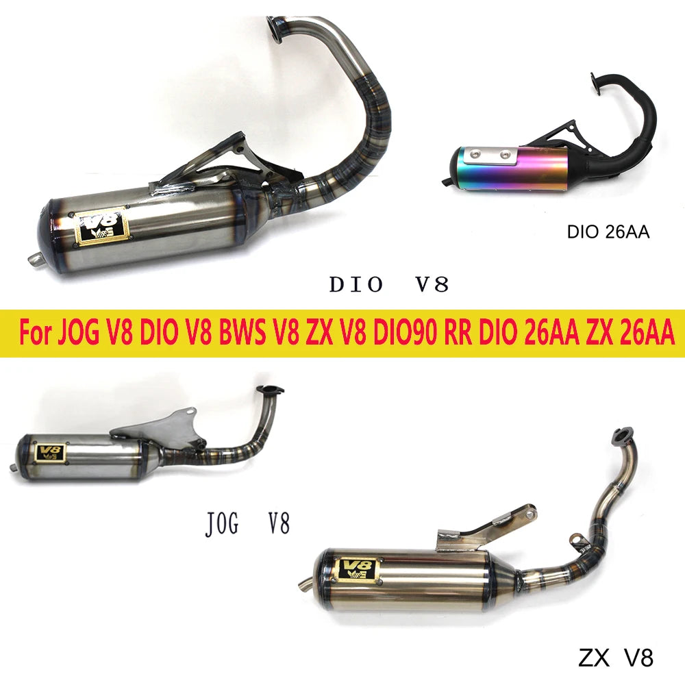 Silenciador de escape de corrida v8 modificado completo para jog2 jog90 jog50 jog 2t ex poche scooter, sistema de escape completo,