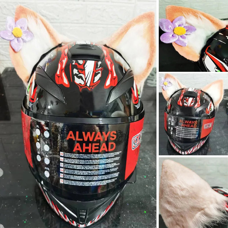 Decoração de capacete elétrico de motocicleta, 3d estéreo, orelhas de lobo, pelúcia dobrável, acessórios de capacete de moto, adesivos, estilo cosplay