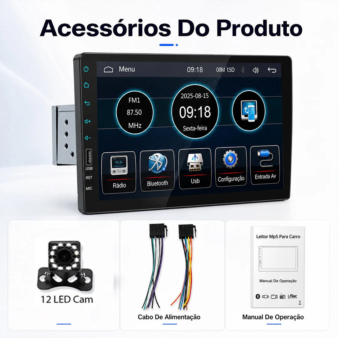 ESSGOO Rádio Estéreo Automotivo MP5 de 9 Polegadas 1 DIN com Bluetooth, Espelho Link, Receptor FM e Reprodutor Multimídia