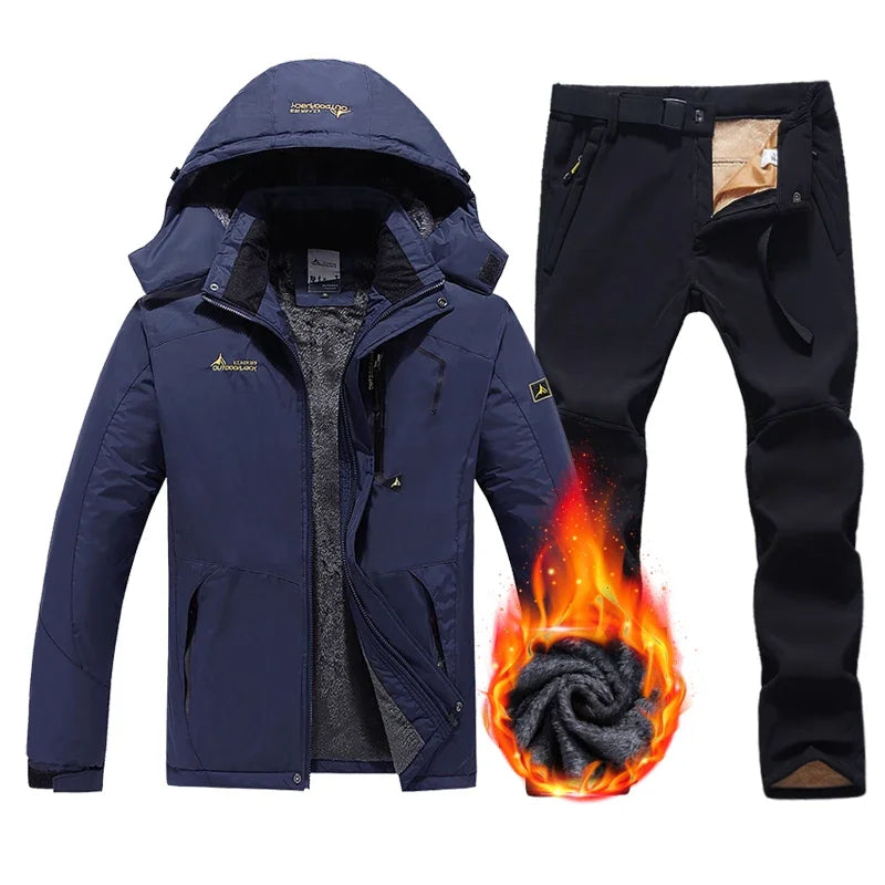 Conjunto de Esqui e Snowboard Masculino de Inverno: Jaqueta e Calça de Fleece Grossas, Quentes, Impermeáveis e à Prova de Vento